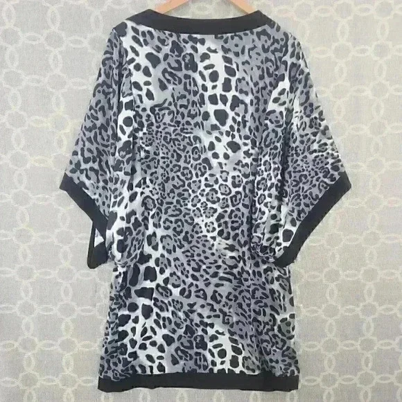 Tiana B. V Neck Leopard Kimono Shift Dress L - Picture 2 of 9